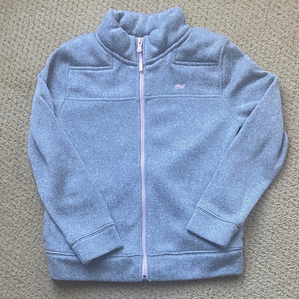 Vineyard Vines Kids Jacket in Light Gray with Pink Zipper